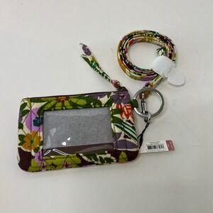 Womens Vera Bradley Zip ID Lanyard Evening Garden Pattern NWT Purple Cream